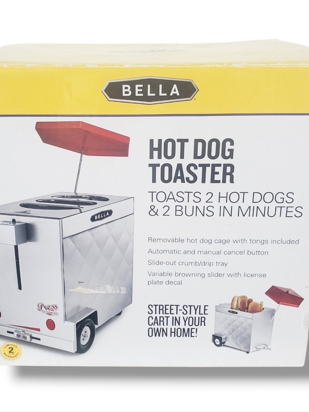 Bella Hot Dog CART & Umbrella Toaster  FITS: 2 Franks, 2 Buns.
